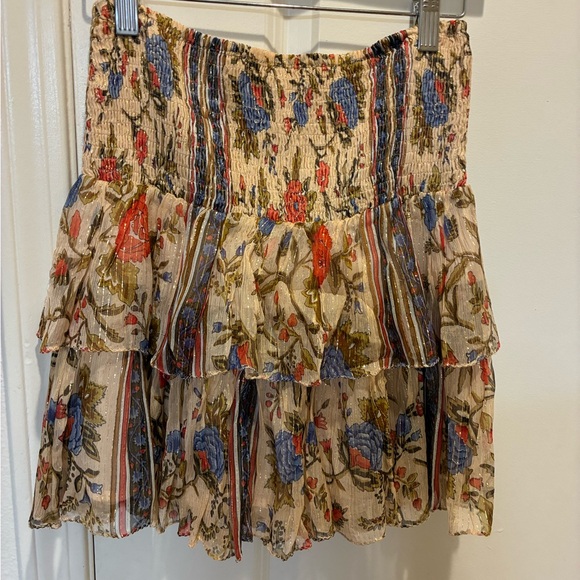 Mes Demoiselles Milli Mini Ruffle Skirt in Gold Floral Multi Size 36 - Picture 4 of 9